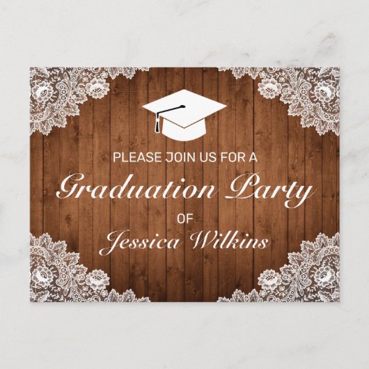 Faire-part de remise de diplôme en dentelle blanch (Devant)