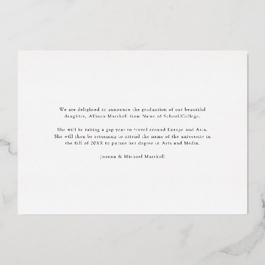 Faire-part de remise de diplôme en or noir pour 20 (Verso)