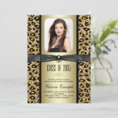 Faire-part de remise de diplôme léopard pailleté o (Debout devant)