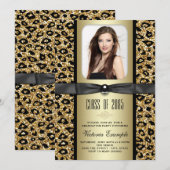 Faire-part de remise de diplôme léopard pailleté o (Devant / Derrière)