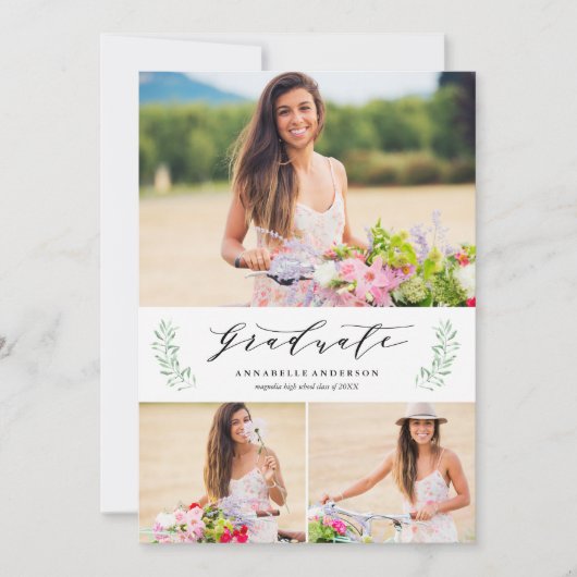 Faire-part de remise de diplôme multi-photos Leafy (Devant)