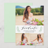 Faire-part de remise de diplôme multi-photos Leafy (Devant / Derrière)