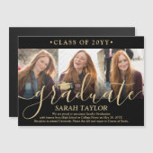 Faire-part de remise de diplôme noir doré avec pho (Devant / Derrière)