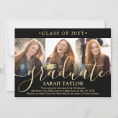 Faire-part de remise de diplôme noir doré avec pho (Recto)