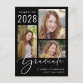 Faire-part de remise de diplôme noir moderne 4 Pho (Devant)