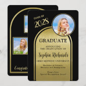 Faire-part de remise de diplôme Noir Or Photo (Devant / Derrière)