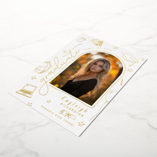 Faire-part de remise de diplôme photo avec feuille (Rotation)