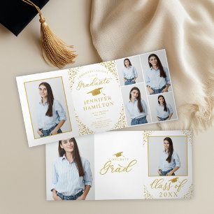 Faire-part de remise de diplôme photo confettis or
