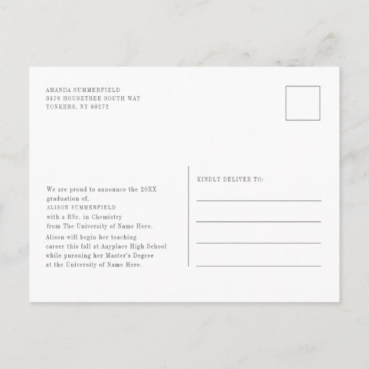 Faire-part de remise de diplôme Photo Écriture Élé (Dos)