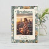 Faire-part de remise de diplôme rétro bohème (Debout devant)