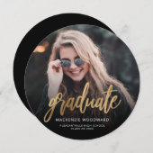 Faire-part de remise de diplôme rond à script doré (Devant / Derrière)