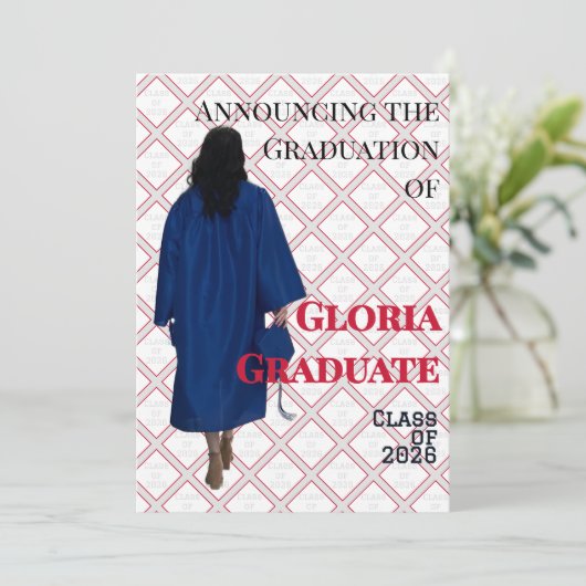 Faire-part de remise de diplôme Rouge et Blanc (Debout devant)