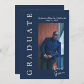 Faire-part de remise de diplôme simple en marine (Devant / Derrière)