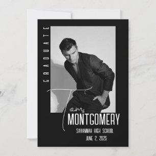 Faire-part de remise de diplôme simple photo noire