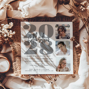 Faire-part de remise de diplôme triple photo gris