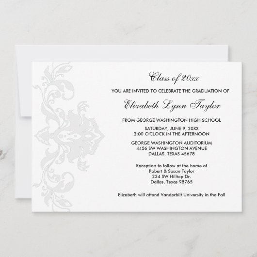 Faire-part de remise de diplômes blanc sur blanc (Devant)