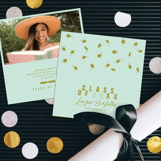 Faire-part de remise de diplômes Cap Toss Olive &