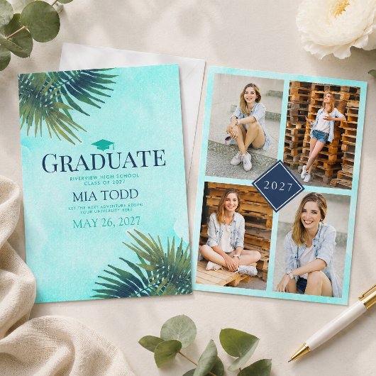 Faire-part de remise de diplômes chic avec feuille