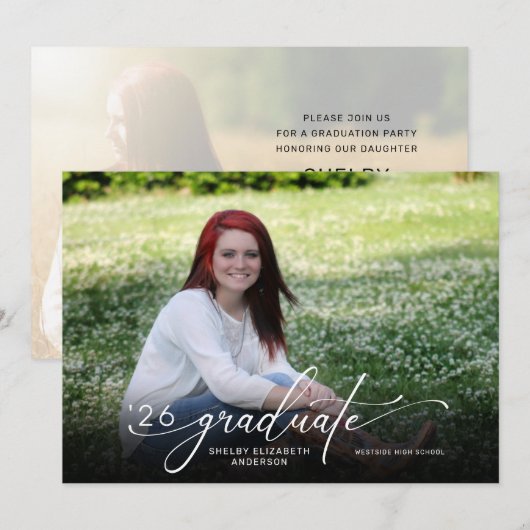 Faire-part de Remise de Diplômes Horizontale Photo (Devant / Derrière)