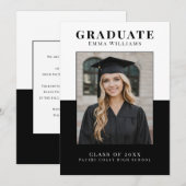 Faire-part de remise de diplômes moderne blanc et  (Devant / Derrière)