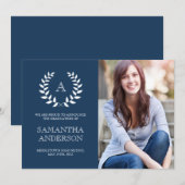 Faire-part de remise de diplômes Monogramme - Bleu (Devant / Derrière)