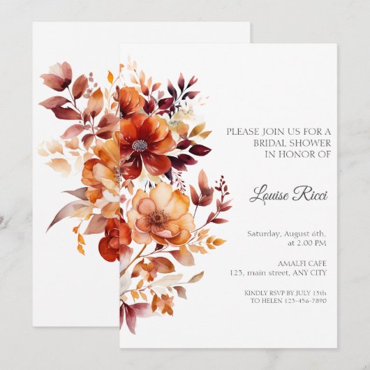 Faire-part de Remise de la Mariée Fleurs Rustique (Devant / Derrière)