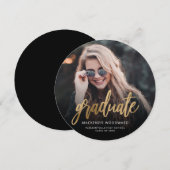 Faire-part de remise des diplômes rond Script Or (Devant / Derrière)