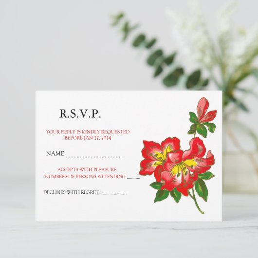 Faire-part de réponse de mariage à l'orchidée roug (Debout devant)