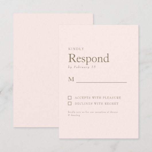 Faire-part de réponse de mariage à texte simple or (Devant / Derrière)