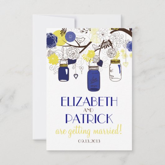 Faire-part de réponse en bocaux Mason bleu marine (Dos)