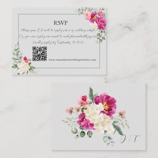 Faire-part de réponse QR Code végétation de paeoni (Devant / Derrière)