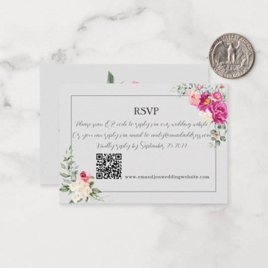 Faire-part de réponse QR Code végétation de paeoni (Devant/Arrière en situation)