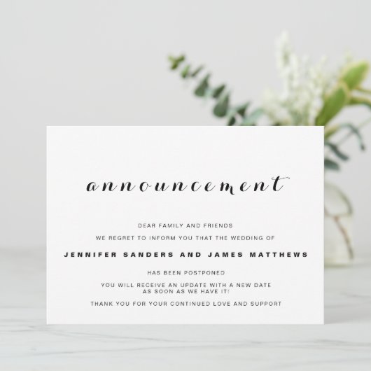 Faire-part de report d'annulation Mariage (Debout devant)