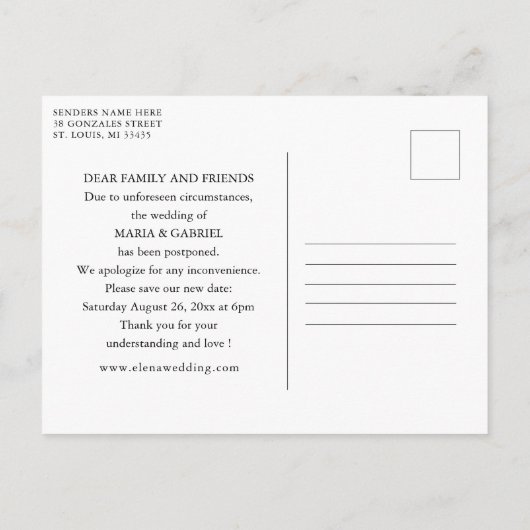 Faire-part de report de date de mariage champêtre  (Dos)