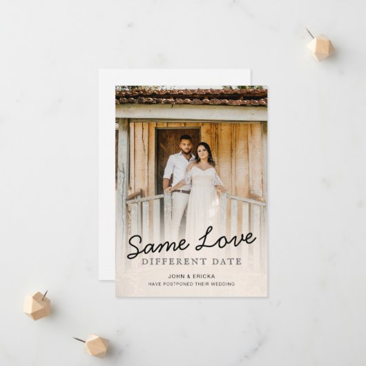 Faire-Part de Report de Mariage à l'Écriture Simpl (Devant/Arrière en situation)