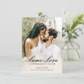 Faire-Part de Report de Mariage Écriture Chic (Debout devant)