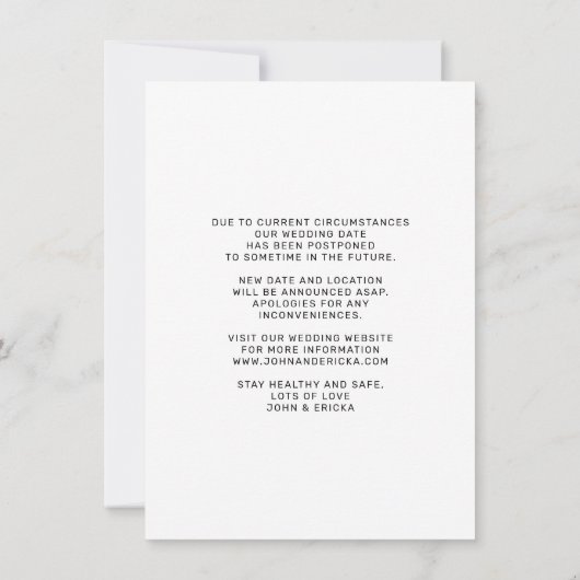 Faire-Part de Report de Mariage Écriture Chic (Dos)