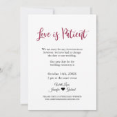 Faire-part de report de mariage : L'amour est pati (Dos)