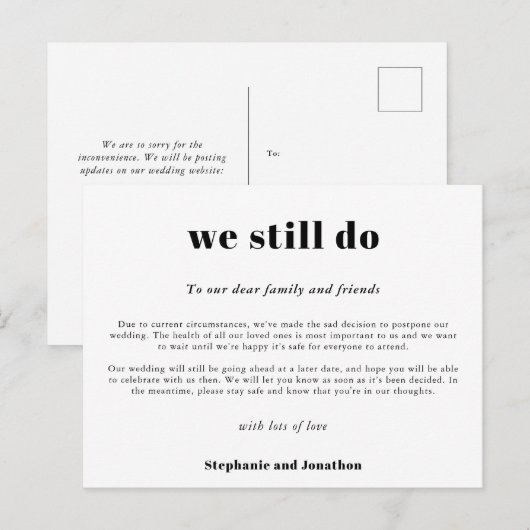 Faire-part de report de mariage Nous nous marions  (Devant / Derrière)