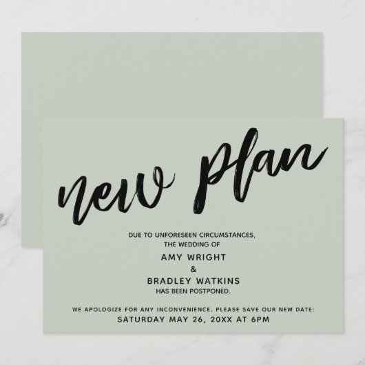 Faire-part de report de mariage Nouveau carton de  (Devant / Derrière)