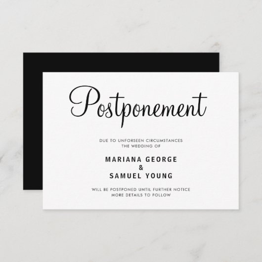 Faire-part de report du Mariage de script simple (Devant / Derrière)