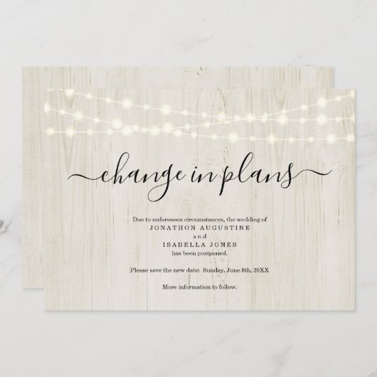 Faire-part de report Mariage rustique (Devant / Derrière)