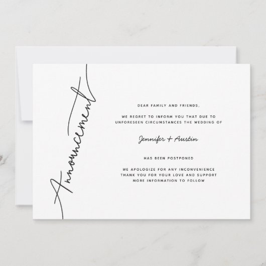 Faire-part de report simple Mariage moderne (Devant)