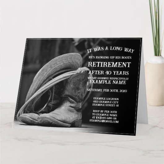 Faire-part de retraite avec casquette cowboy et bo (Devant)