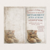 Faire-part de retraite avec de vieilles bottes (Outside Unfolded)