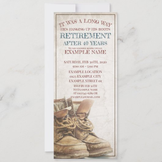 Faire-part de retraite avec de vieilles bottes (Devant)