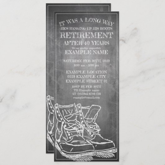 Faire-part de retraite avec de vieilles bottes V3. (Devant / Derrière)