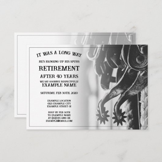 Faire-part de retraite avec vieilles éperons (Devant / Derrière)
