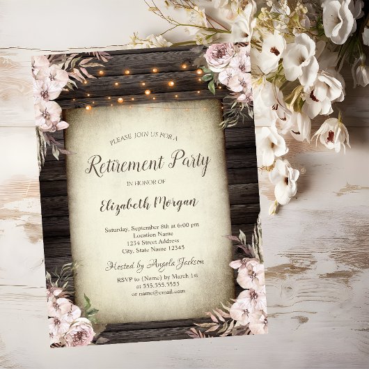 Faire-part de retraite Boho Flowers marron bois