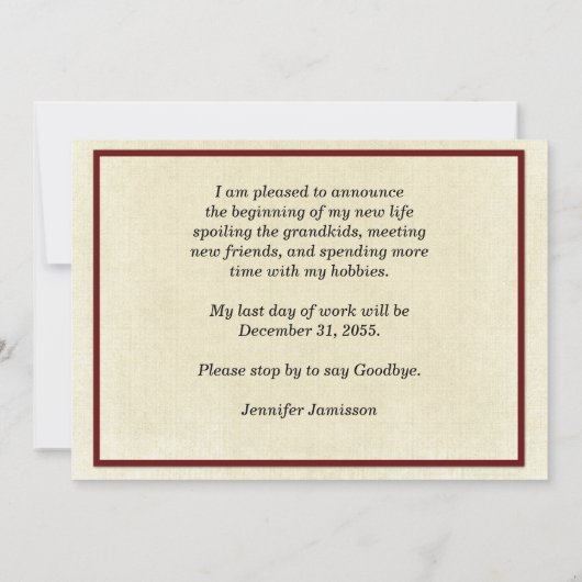 Faire-part de retraite, Interrupteur téléphonique  (Dos)